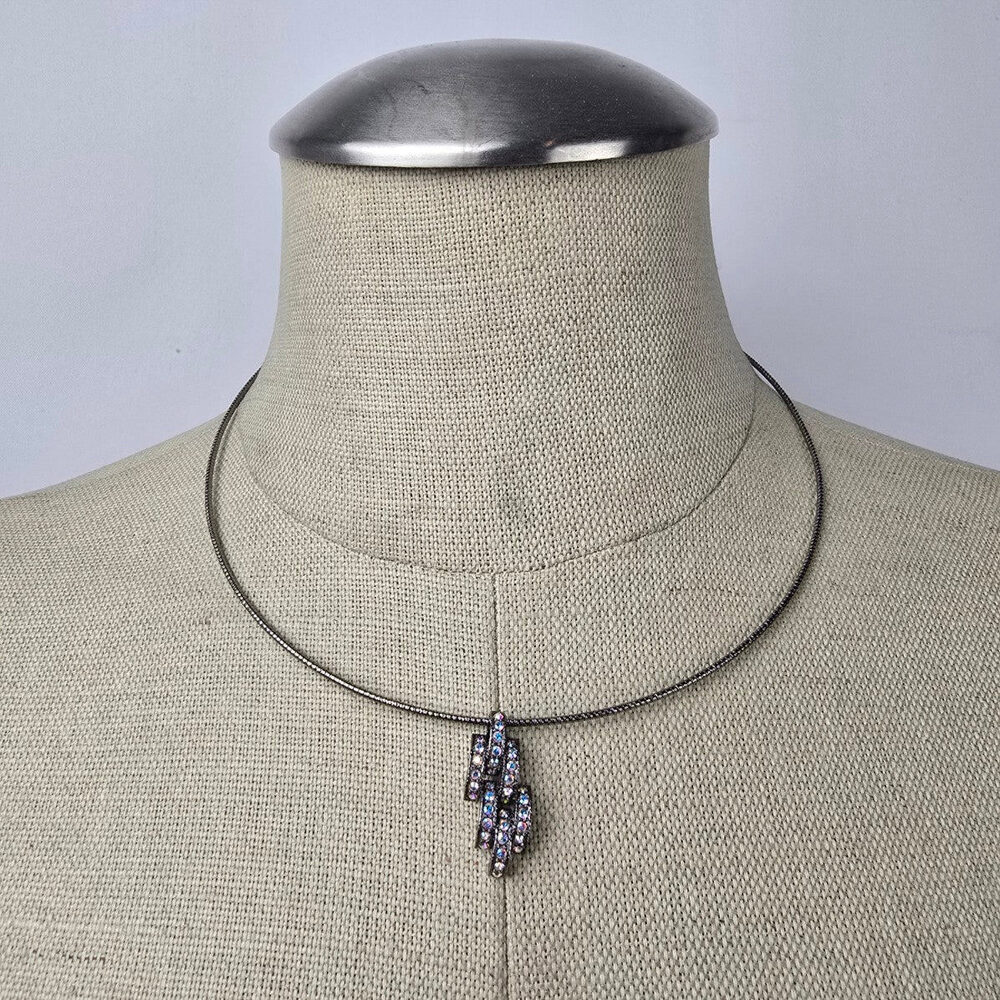 Fifth Avenue Black Rhinestone Delicate Pendant Collar Necklace